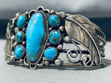 Thick Ornate Vintage Native American Navajo Morenci Turquoise Sterling Silver Bracelet-Nativo Arts