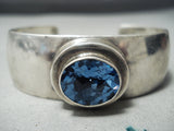 Vibrant Vintage Native American Navajo Blue Topaz Sterling Silver Bracelet Old-Nativo Arts