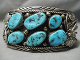 Opulent Vintage Native American Navajo Sterling Silver Leaves Turquoise Bracelet Old Cuff-Nativo Arts