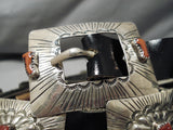 Hand Tooled Cintage Native American Navajo 16 Concho Coral Sterling Silver Belt Old-Nativo Arts