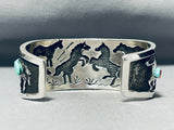 Native American One Of The Most Detailed Ever Horse Turquoise Sterling Silver Bracelet-Nativo Arts