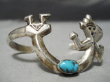 Symbolic Vintage Native American Navajo Turquoise Sterling Silver Yei Bracelet Old-Nativo Arts
