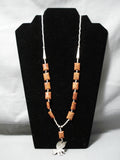 Rare Flying Eagle Vintage Native American Navajo Squared Spiny Oyster Sterling Silver Necklace-Nativo Arts