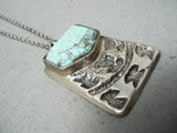 Exquisite Vintage Native American Navajo Green Turquoise Sterling Silver Necklace Old-Nativo Arts