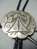 Authentic Important Heavy Vintage Native American Navajo Sterling Silver Bolo Tie Old-Nativo Arts