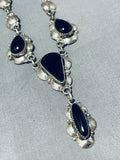 Awesome Vintage Native American Navajo 4 Black Onyx Sterling Silver Necklace-Nativo Arts