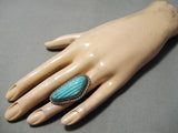 Hand Carved Huge Vintage Navajo Turquoise Sterling Silver Native American Ring-Nativo Arts