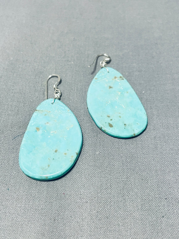 Native American Dramatic Santo Domingo Green Turquoise Slab Large Earrings-Nativo Arts