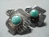 Early Vintage Native American Navajo Turquoise Sterling Silver Eagle Earrings-Nativo Arts