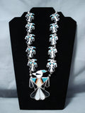 Bird Vintage Native American Zuni Turquoise Sterling Silver Squash Blossom Necklace Old-Nativo Arts