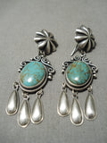 Fabulous Vintage Native American Navajo Hand Repoussed Sterling Silver Turquoise Earrings-Nativo Arts