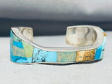 One Of The Most Unique Ever Native American Navajo Turquoise Inlay Sterling Silver Bracelet-Nativo Arts
