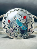 Love Of Bluejays Native American Navajo Turquoise Coral Sterling Silver Inlay Bracelet-Nativo Arts