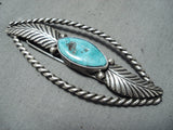 Amazing Vintage Native American Navajo Kingman Turquoise Sterling Silver Hair Barrette Old-Nativo Arts