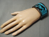 Native American One Of The Best Vintage Turquoise Sterling Silver Inlay Onyx Bracelet Old-Nativo Arts