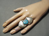 Important Huge Vintage Native American Navajo Turquoise Double Flank Sterling Silver Ring-Nativo Arts