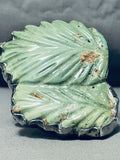 Biggest Hand Carved Green Turquoise Leaf Vintage Native American Navajo Sterling Silver Bracelet-Nativo Arts