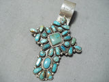 Larry Moses Begay Vintage Native American Navajo Turquoise Cross Sterling Silver Pendant-Nativo Arts