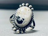Rare Vintage Native American Navajo White Buffalo Turquoise Sterling Silver Ring-Nativo Arts