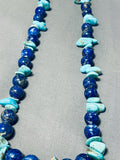 Unbelievable Native American Navajo Turquoise & Lapis Sterling Silver Necklace-Nativo Arts