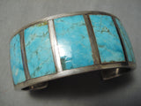 Important Vintage Native American Navajo #8 Turquoise Sterling Silver 1981 Bracelet Old-Nativo Arts