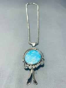 Rare Vintage Native American Navajo Easter Blue Turquoise Sterling Silver Necklace-Nativo Arts