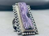 The Best Vintage Native American Navajo Rectangle Charoite Sterling Silver Ring Old-Nativo Arts