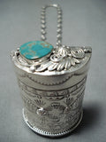 Amazing Native American Navajo Royston Turquoise Sterling Silver Pillbox Necklace-Nativo Arts