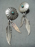 Exceptional Vintage Native American Navajo Turquoise Sterling Silver Dream Catcher Earrings-Nativo Arts