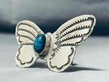 Huge Bisbee Turquoise Native American Navajo Butterfly Sterling Silver Ring-Nativo Arts