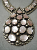 Exquisite Vintage Native American Navajo Pink Shell Sterling Silver Necklace Old-Nativo Arts