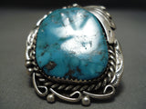 Huge Vintage Native American Navajo Quality Blue Turquoise Sterling Silver Ring-Nativo Arts