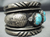 Heavy Deep Silver Work Vintage Native American Navajo Turquoise Bracelet Old-Nativo Arts