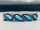 Signed Swirling Wave Vintage Native American Zuni Turquoise Sterling Silver Bracelet-Nativo Arts