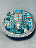 Best Important Native American Navajo Toad Turquoise Inlay Sterling Silver Buckle-Nativo Arts
