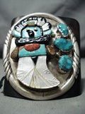 Detailed Huge Vintage Native American Navajo Turquoise Kachina Sterling Silver Ketoh Bracelet-Nativo Arts