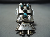 Fascinating Vintage Native American Navajo Turquoise Sterling Silver Kachina Ring Old-Nativo Arts
