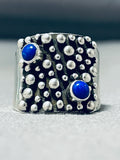 Native American Outstanding Vintage Santo Domingo Lapis Sterling Silver Ring Signed-Nativo Arts