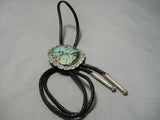 Marvelous Vintage Native American Navajo Green Spiderweb Turquoise Sterling Silver Bolo Tie Old-Nativo Arts