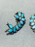 Native American Very Rare Vintage Zuni Dishta Turquoise Sterling Silver Unique Earrings-Nativo Arts