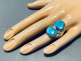 Magnificent Vintage Native American Zuni Blue Gem Turquoise Sterling Silver Ring-Nativo Arts