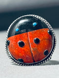 Whimsical Native American Navajo Red Spiny Oyster Sterling Silver Ring Signed-Nativo Arts