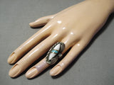 Stunning Vintage Native American Navajo Inlay Turquoise Sterling Silver Ring Old-Nativo Arts