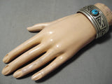 Quality Vintage Native American Navajo Geometric Water Wave Turquoise Sterling Silver Bracelet-Nativo Arts