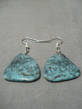 Vintage Santo Domingo Native American Navajo Blue Warrior Turquoise Sterling Silver Earrings-Nativo Arts