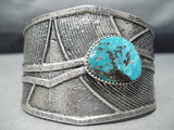 Heavy Navajo Native American Old Kingman Turquoise Sterling Silver Bracelet-Nativo Arts