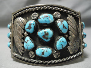 One Of The Best Vintage Native American Navajo Bisbee Turquoise Sterling Silver Link Bracelet-Nativo Arts