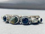 Unique Stone Vintage Native American Navajo Sterling Silver Opal Blue Bracelet-Nativo Arts