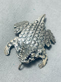Fascinating Native American Navajo Signed Sterling Silver Toad Pin Pendant-Nativo Arts