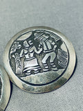 Fascinating Vintage Native American Navajo Sterling Silver Storyteller Round Earrings-Nativo Arts